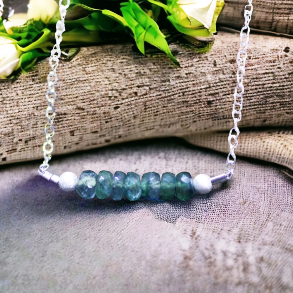 New Handmade Rare Teal Kyanite Elegance: Adjustable Sterling Silver Necklace